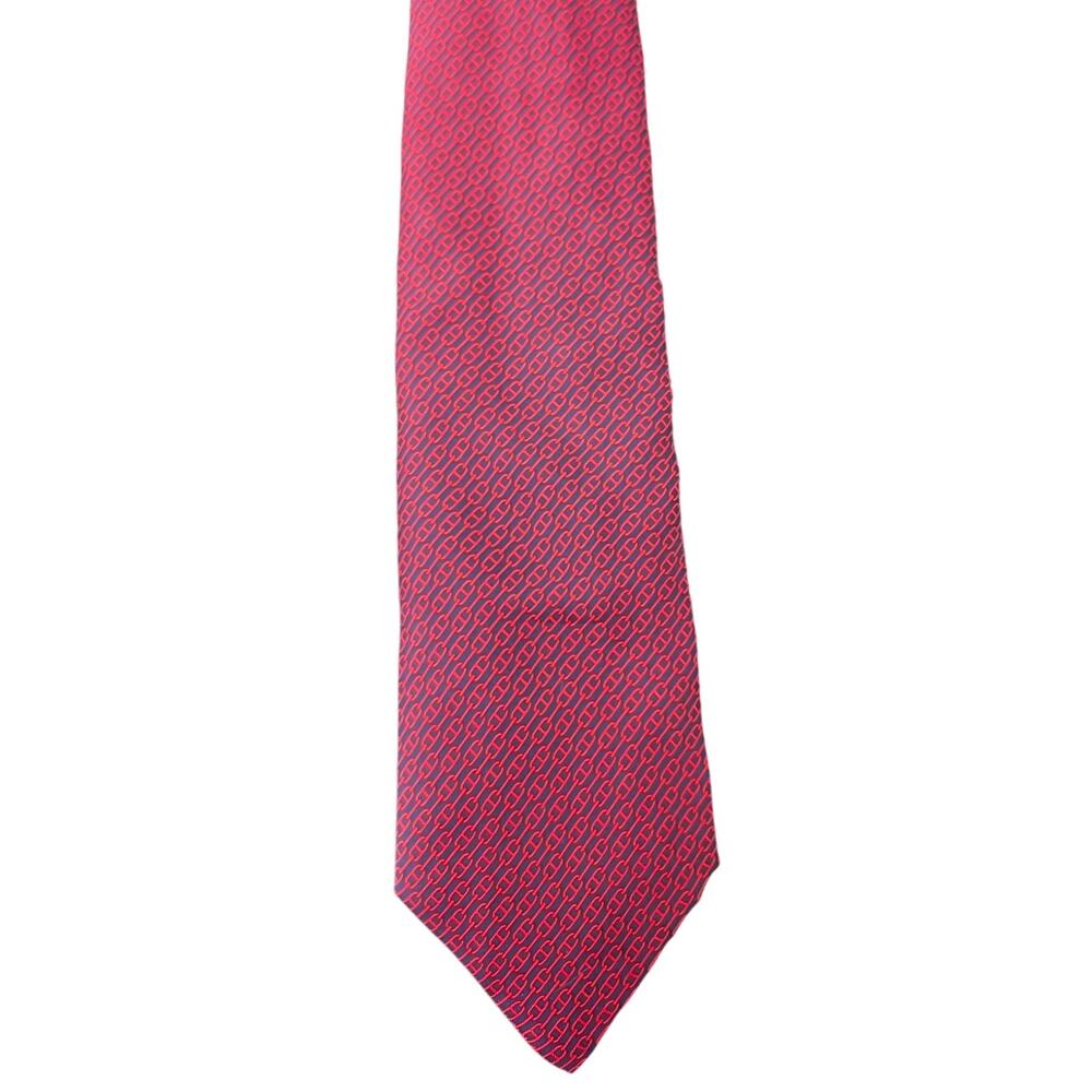 Vintage Hermès 100% Silk Men's Blue Tie With Red Geometric Designs